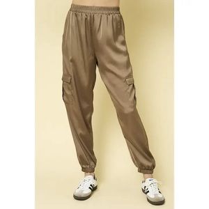 Satin Cargo Joggers- NWT Olive color